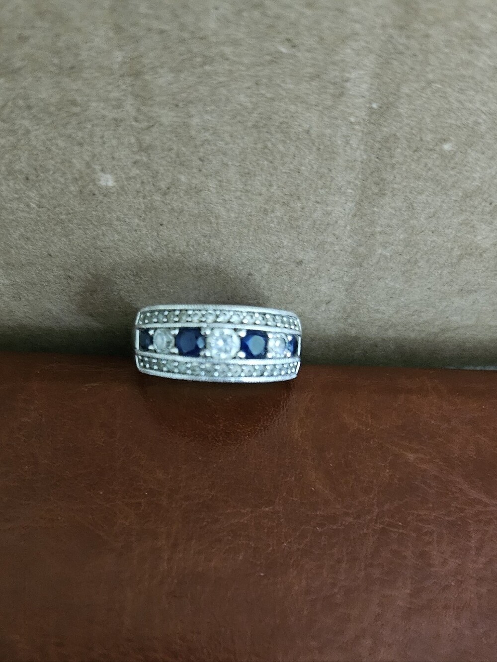 Sterling Silver Blue Sapphire & White Cubic Zirconia Band
